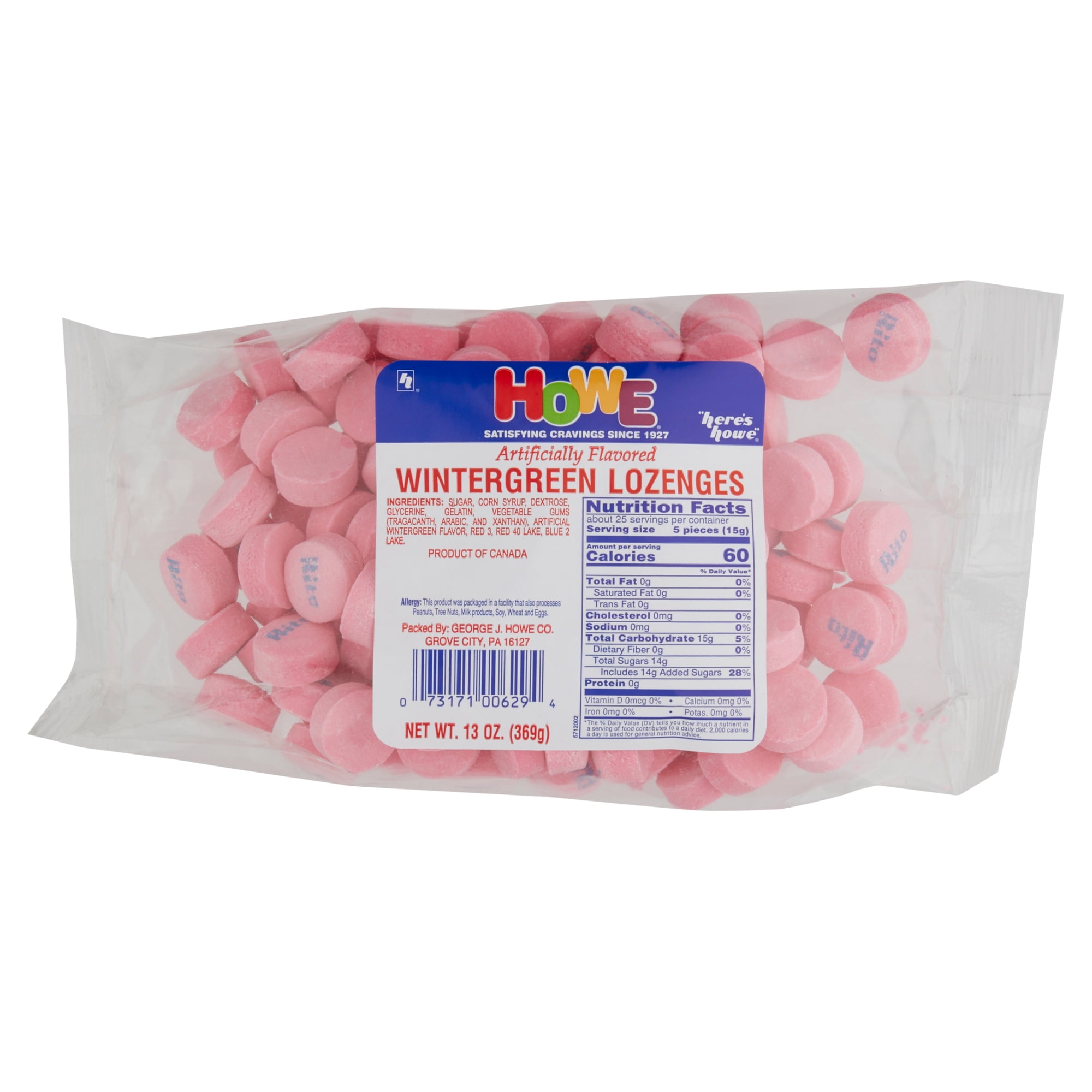 Howe Wintergreen Lozenges Mint Candy, 13 oz, Bag