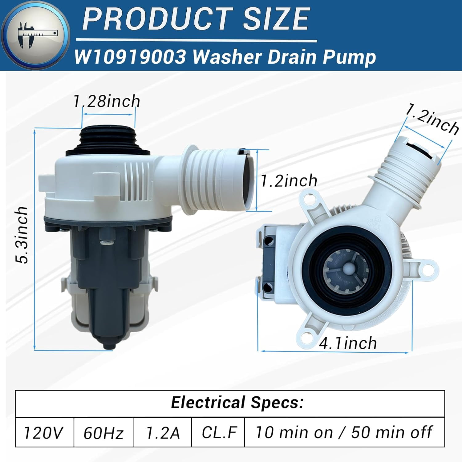 W10919003 W10775446 Washer Drain Pump Compatible with Whirl-pool  Ken-more May-tag Washers Replaces AP6038235, 4461359, EAP11770076, PS11770076