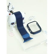 2pcs Combined, Leisure, Sports, Business, Blue, Soft, Breathable, Easy To Wear, Close To The Wrist, Stainless Steel Material, Loop-Type Magnetic Buckl