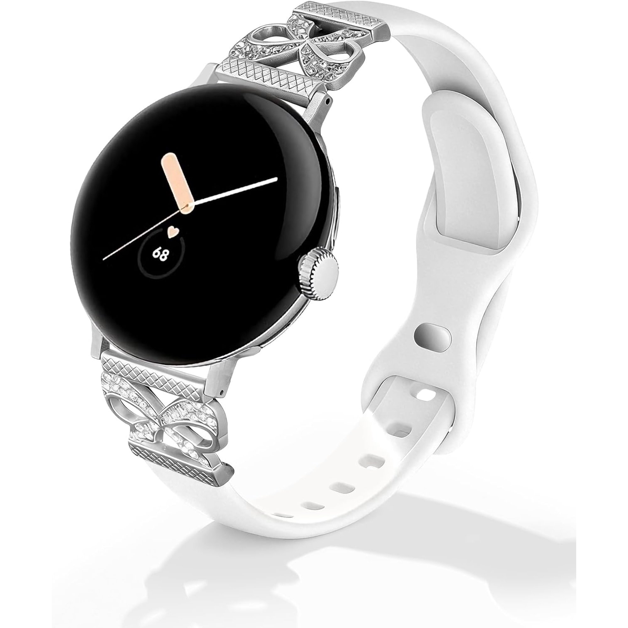 ERUCND-Slim Bowknot Silicone Band Compatible with Google Pixel Watch 4 3 41mm/ Pixel Watch 2 1 Band Women,Thin Silicone Waterproof Straps Replacement Wristbands for Google Smartwatch 41mm Accessory