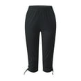 thumbnail image 5 of Capri Leggings for Women Summer Casual Elastic High Waist Drawstring Ruched Hem Workout Yoga Cropped Capris Pants, 5 of 6