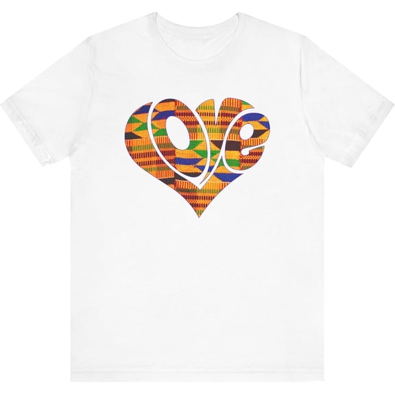 Kente Love Heart T-Shirt – African Heritage Pride Tee for Men & Women – Black History & Cultural Fashion