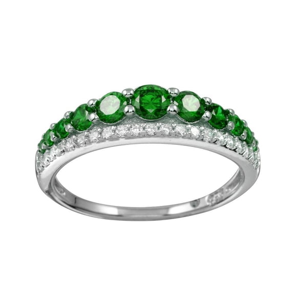 Rhodium Plated 925 Sterling Silver Green & Clear Cubic Zirconia Ring Band Jewelry Female Male Size 8