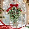 thumbnail image 3 of laqbezok 1 Pcs 16'' Christmas Mistletoe Picks Decor, Artificial Mistletoe Kissing Ball Decoration, Xmas Hanging Bunch Ornament with Red Velvet Bow Red Berries Pine Cones for Home Door Decor, 3 of 7