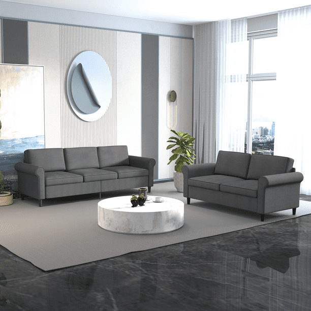 Mjkone Soft Fabric Couches Set for Living Room, Including 3 Seat Sofa, Loveseat for Apartment