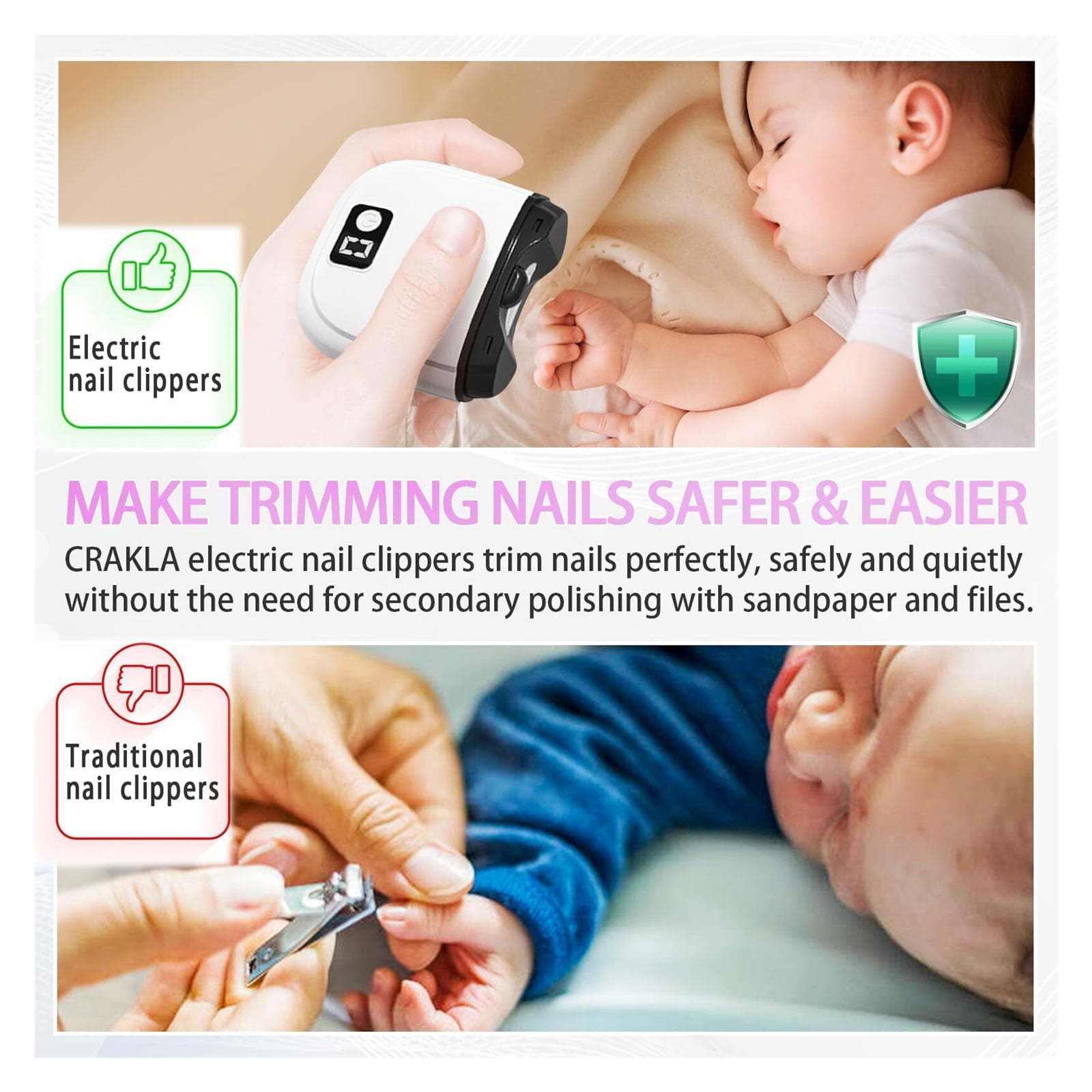 Automatic Electric Nail Trimmer with LCD Digital Display, Electric Nail Clipper with 3-Speeds Levels, USB Rechargeable Safety Nail Clippers for Babies,Children, Adults,Seniors(Pink)