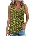 thumbnail image 2 of JTZGDY Tank Tops for Women Cute Summer Floral Print Sleeveless Ruched Pleated Keyhole Cutout Tunic Blouse Trendy Cozy Graphic Cami Shirts Yellow M, 2 of 7
