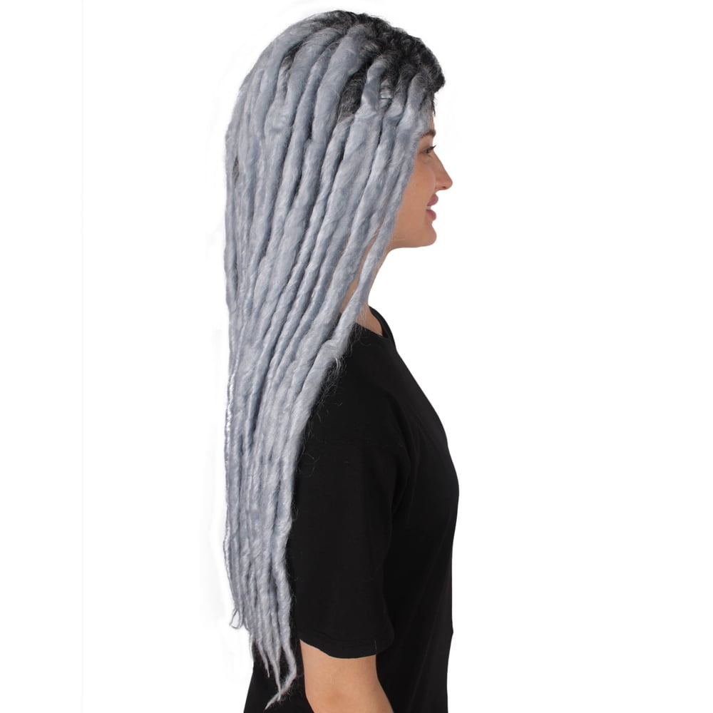 HPO Adult Women's Long Dreadlocks Wig - Dark Grey Dreadlock with Dark Roots - Capless Cap Design