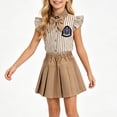thumbnail image 6 of Yutgune Girls Preppy School Uniform 5 Piece Set, Striped Ruffle Top & Pleated Skirt, Socks And Bow Accent Included, Sizes 100-170, 6 of 9