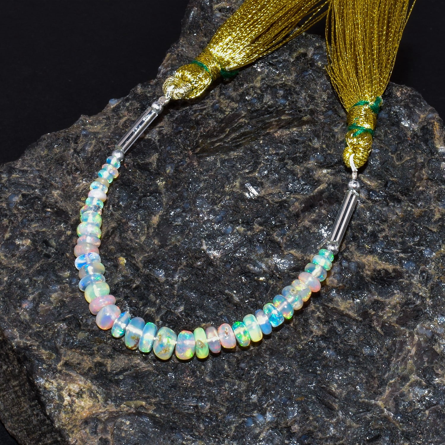 QNAVIC Natural Ethiopian Opal Gemstone Beads Loose Strand Chakra Healing Crystals October Birthstone DIY Mala Jewelry Making Handcraft Wholesale Lot 2.7inch Strand