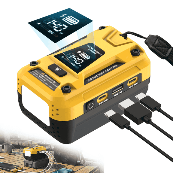 Kzreect 140W Battery Charger for Dewalt 20V, 7A Fast Charge, with LED & 3 Outputs, 20V Battery Charger for for Camping, Travel, Emergency