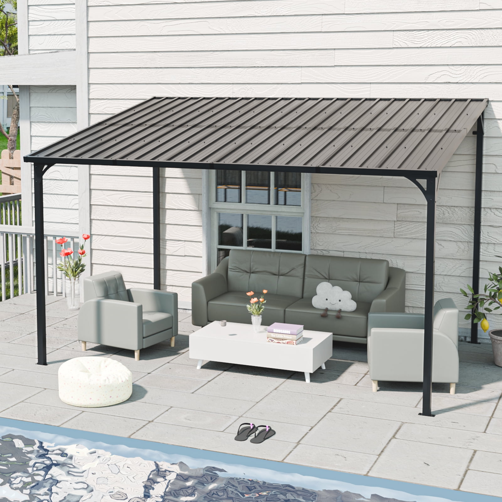 Mintazer 8x12ft Metal Patio Gazebo, 4-Post Hardtop Galvanized Steel Pergola, Outdoor Hard Roof Shelter for Backyard Patio Bike Storage Grill Area