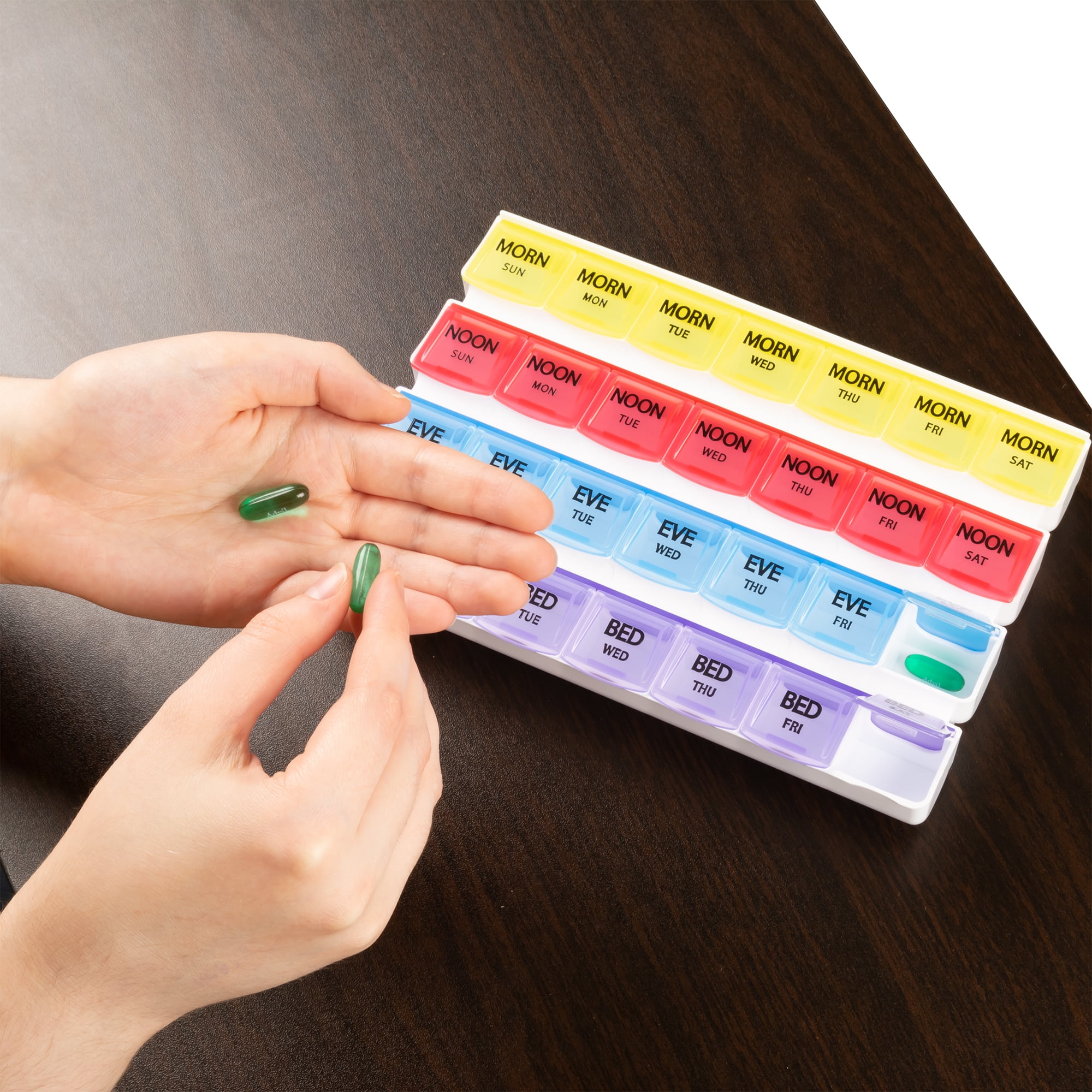 Carex Four-a-Day 7-Day Pill Organizer, Medicine Box for Tablets and Vitamins, Travel-Friendly