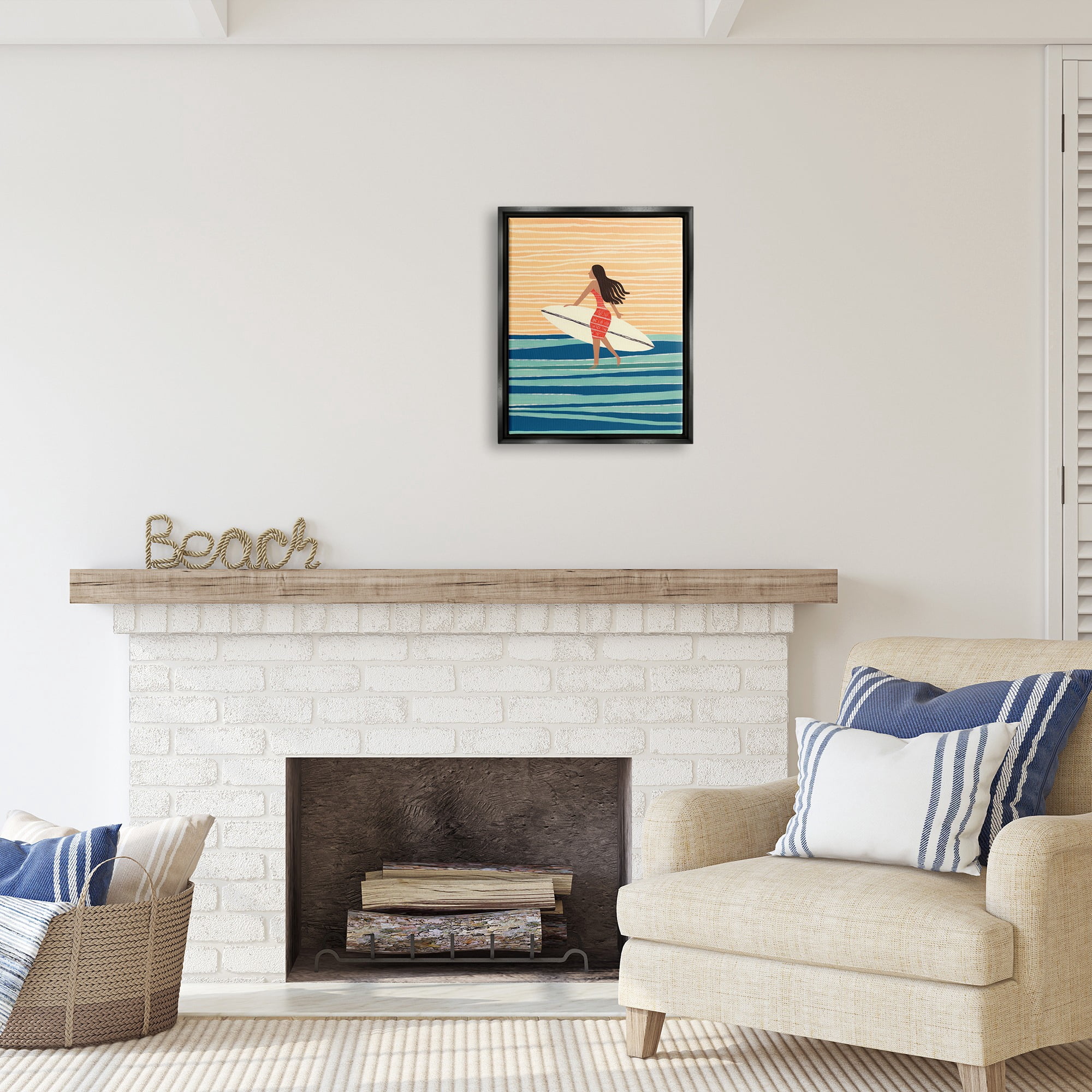 Stupell Industries Abstract Surfer Girl Abstract Painting Black Floater Framed Canvas Art Print Wall Art, 17 x 21
