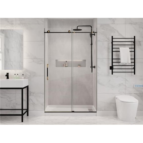 76 x 48 in. Madam Series Frameless Sliding Shower Door in Matte Black & Brushed Gold