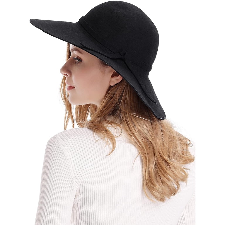 Bebe 100% Wool Black Flex Soft Felt Hat Wide Brim Women main image 2