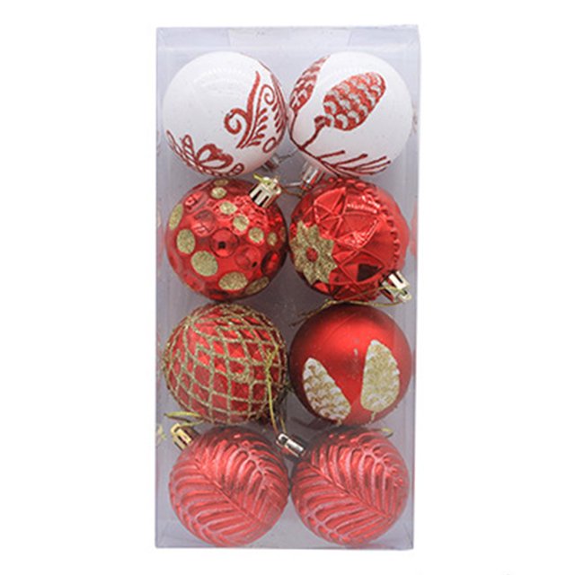PENGXIANG 8Pcs Christmas Tree Color Ball Color Drawing Shatterproof Boxed Glitter Multi-styles Scene Layout Lanyard Party Decor Hanging Ball Pendant for Festival