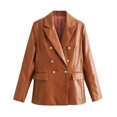 thumbnail image 4 of XPMWRP Women's Faux Leather Blazer Dressy Casual Notch Collar Long Sleeve Solid Color Jacket Work Office Suit Fall Winter Jackets Brown S, 4 of 9
