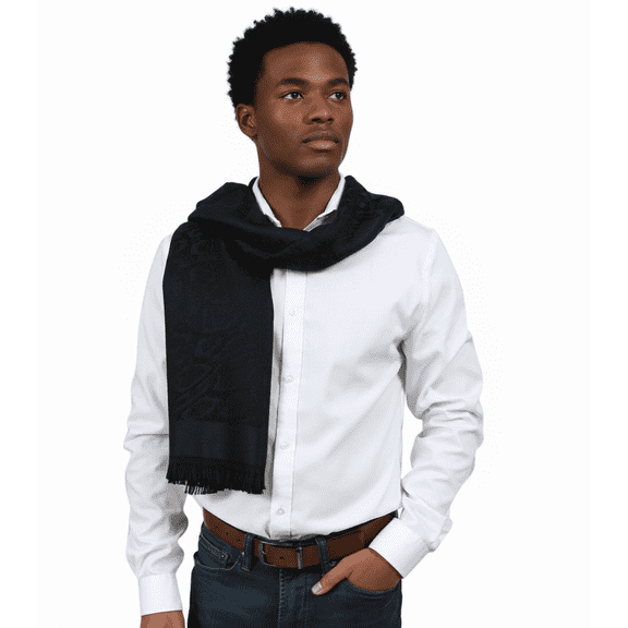 Roberto Cavalli ESZ066 04500 Navy Blue Wool Blend Signature Mens Scarf for mens