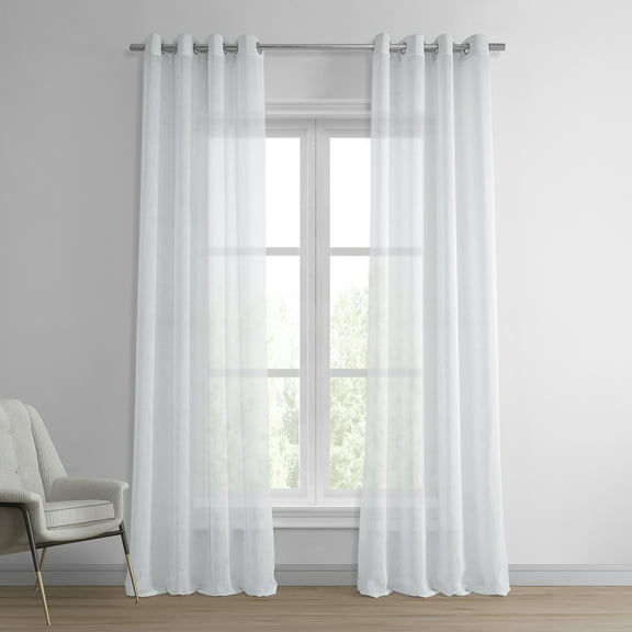 Aspen White Grommet Solid Faux Linen Sheer Curtain (1 Panel), Aspen White, 50W X 108L