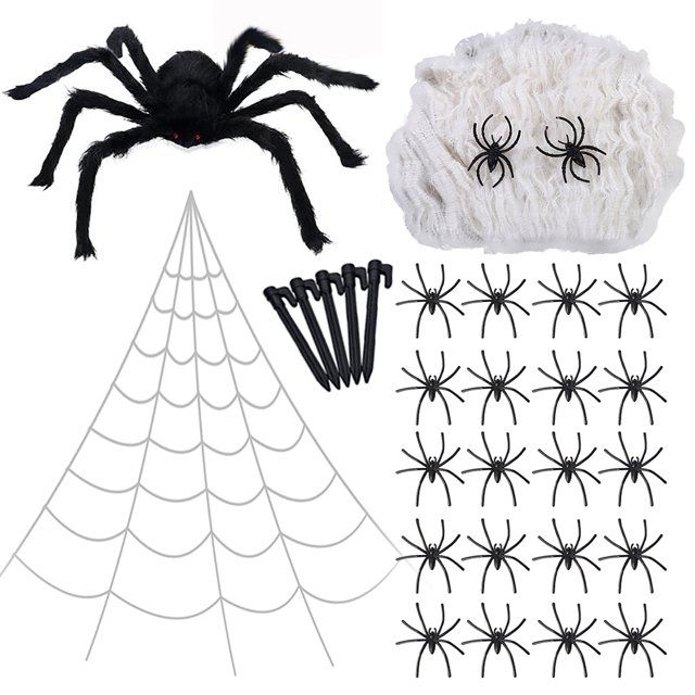Araña de 90cm, 5m, 40g/5cm, arañas/telarañas, accesorios de decoración de Halloween, espeluznante Artificial
