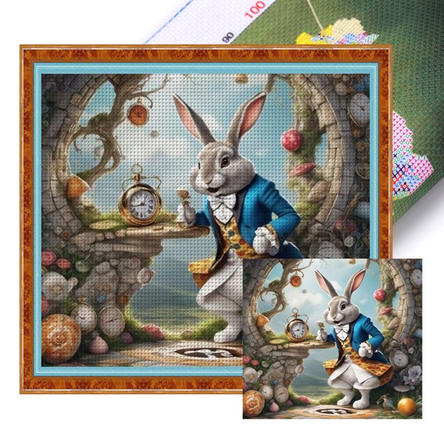 Kit Punto Cruz Conejo Impreso Hilo Algodón Ecológico Bordado 11CT 45x40cm