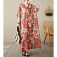 thumbnail image 3 of Vintage Women Cotton Linen Dress Print Spliced V Neck Short Sleeve Pocket Loose Dress, 3 of 9