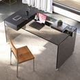 thumbnail image 3 of NessCarsti 53.14" Modern Tempered Glass Executive Desk with Drawer, Black Wood Finish and Tempered Glass Legs – Minimalist Stylish Workstation Table for Home Office, 3 of 6