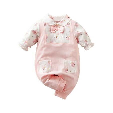 

Children S Climbing Easter Bunny Pattern Baby Girl Crawling Suit Pink Rabbit Long Sleeves Girls