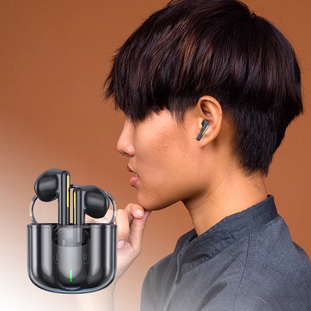 Auriculares Bluetooth, Auriculares inalámbricos, Auriculares Bluetooth Mini transparentes True Wireless Competition 5.2 Reducción de ruido Space Capsule Cool Game Headset Negro