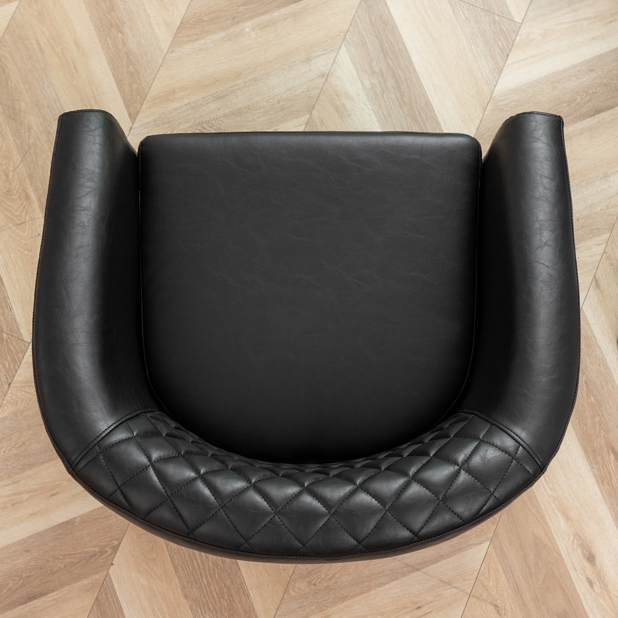 29" W Modern Faux Vegan Leather Barrel Chair, PU Upholstered Tufted Accent Club Chairs with Nailhead Trim, Small Armchair for Living Room Bedroom Apartment Lounge Nursery, Black