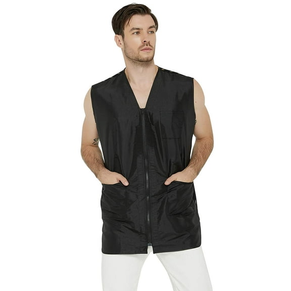 Barber Stylist Vest for Men, Salon Hairdresser Jacket Smock Clothing-Black