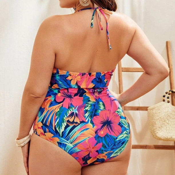 Pisexur Women's Plus Size One Piece Swimsuits Tummy Control Bathing Suit  Halter Retro Monokini for Big Busted Curvy Women
