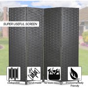 XF XINFENG 4-Panel Foldable Wooden Woven Room Divider, Home/Office, 6 ft, Gray