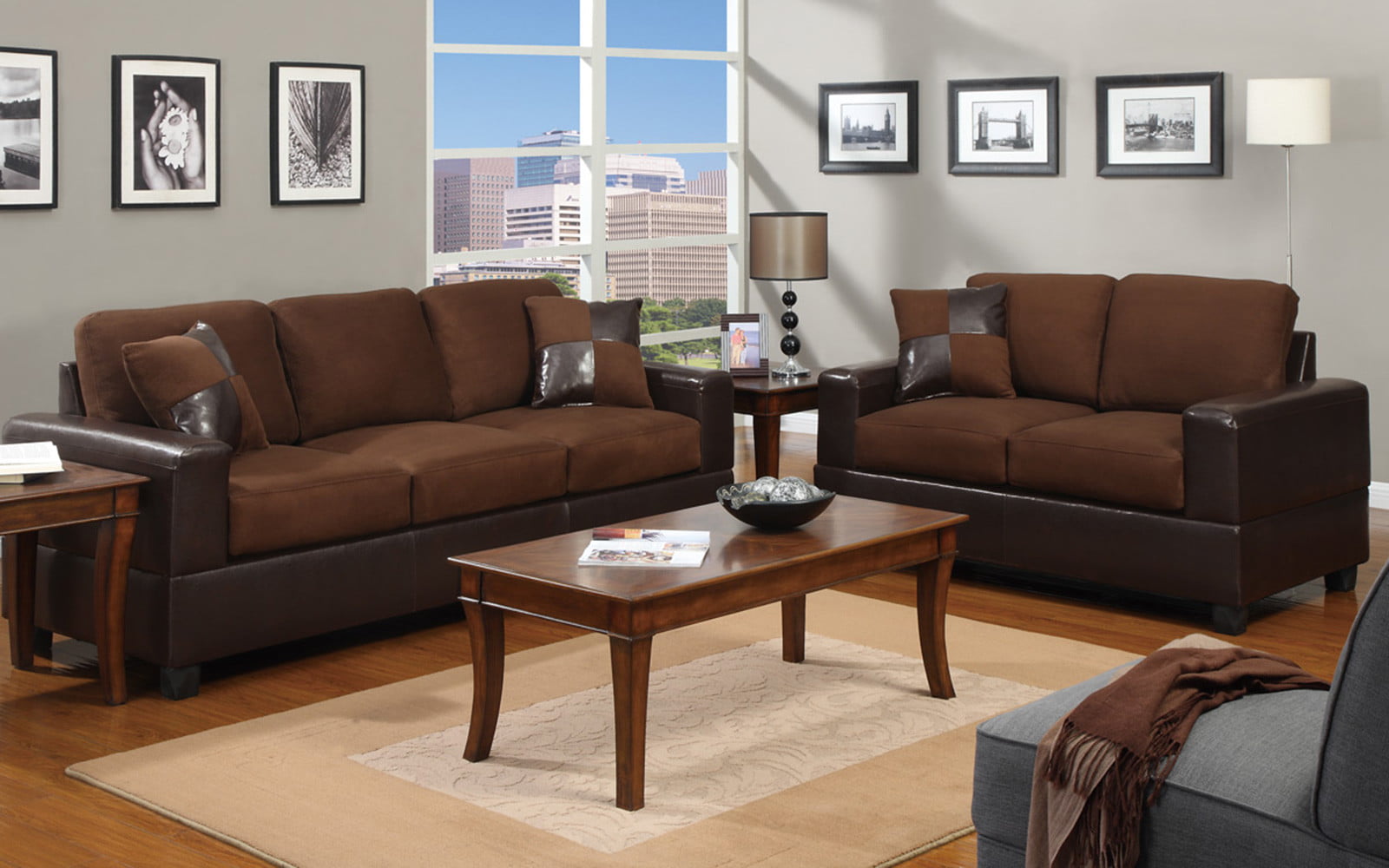 Modern Microfiber And Faux Leather Sofa, Faux Leather Couch Set