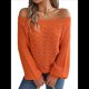 thumbnail image 2 of Tops de Crochet para Mujer, Suéteres con Hombros Descubiertos, Ropa de Playa de Punto Calado de Larga de Verano Naranja M, 2 of 10