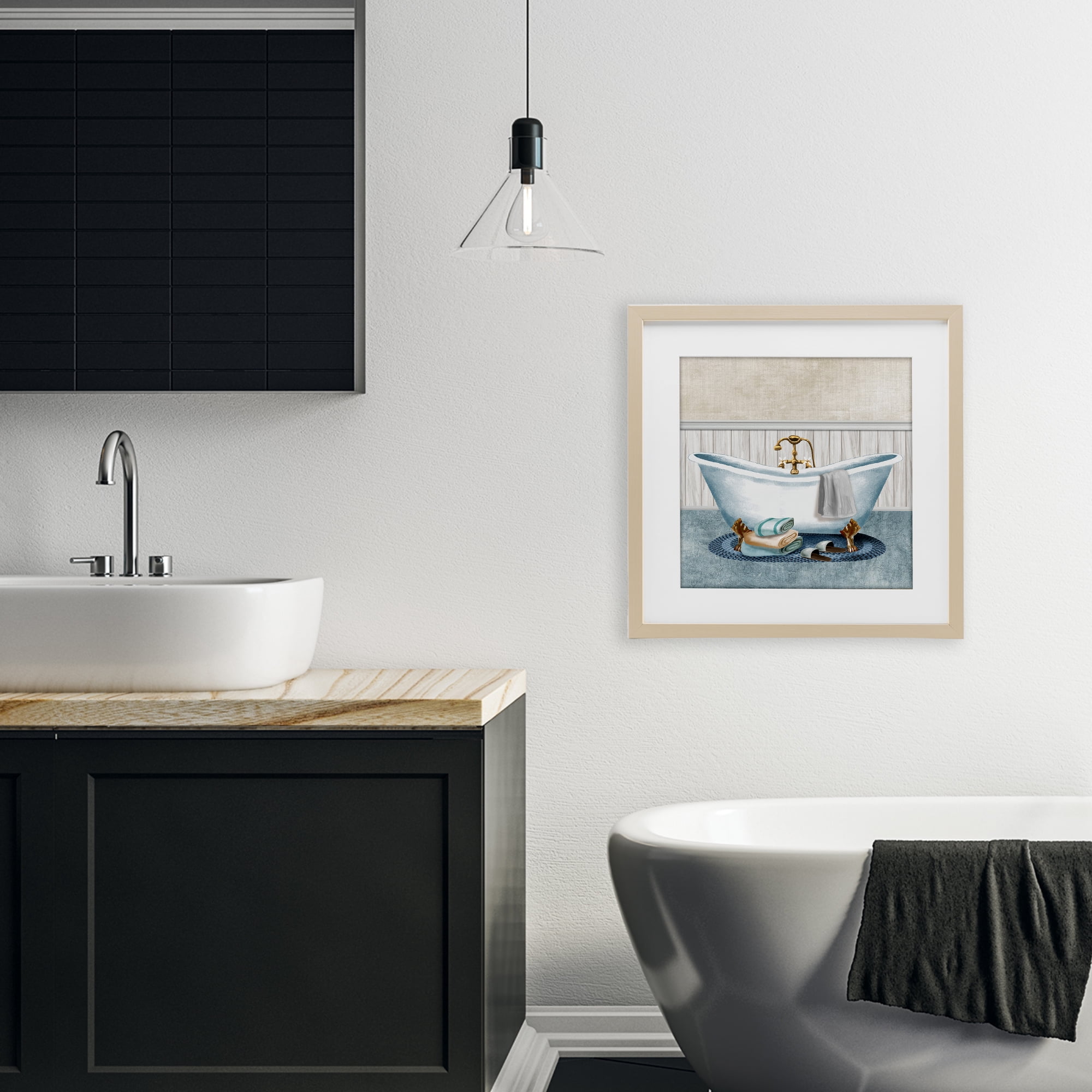 Stupell Industries Cozy Spa Bathtub & Slippers Birch Framed Print Under Glass, design by Conrad Knutsen