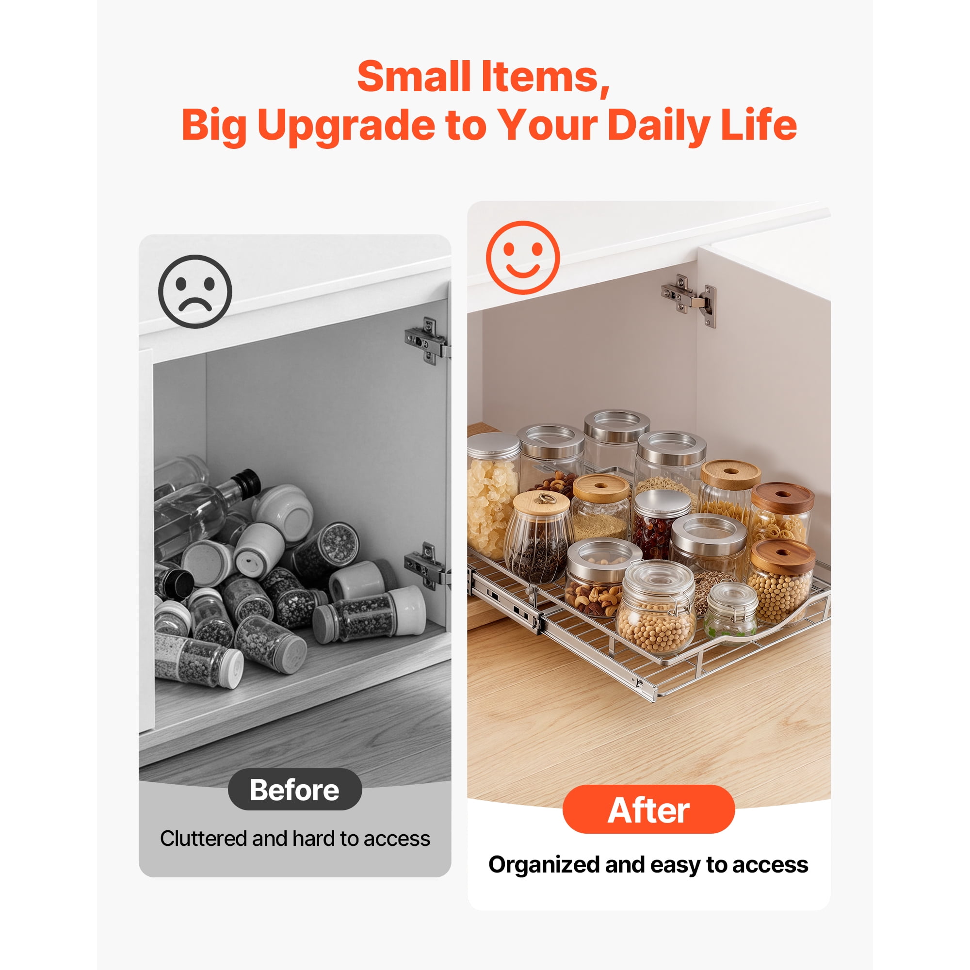 KFFKFF Pull-Out Cabinet Organizer 16.93"W x 21.06"D, Steel Sliding Drawers for Kitchen, Bathroom, Pantry, and Home Storage, Chrome-Plated Finish, Durable Sliding Shelves for Base Cabinets