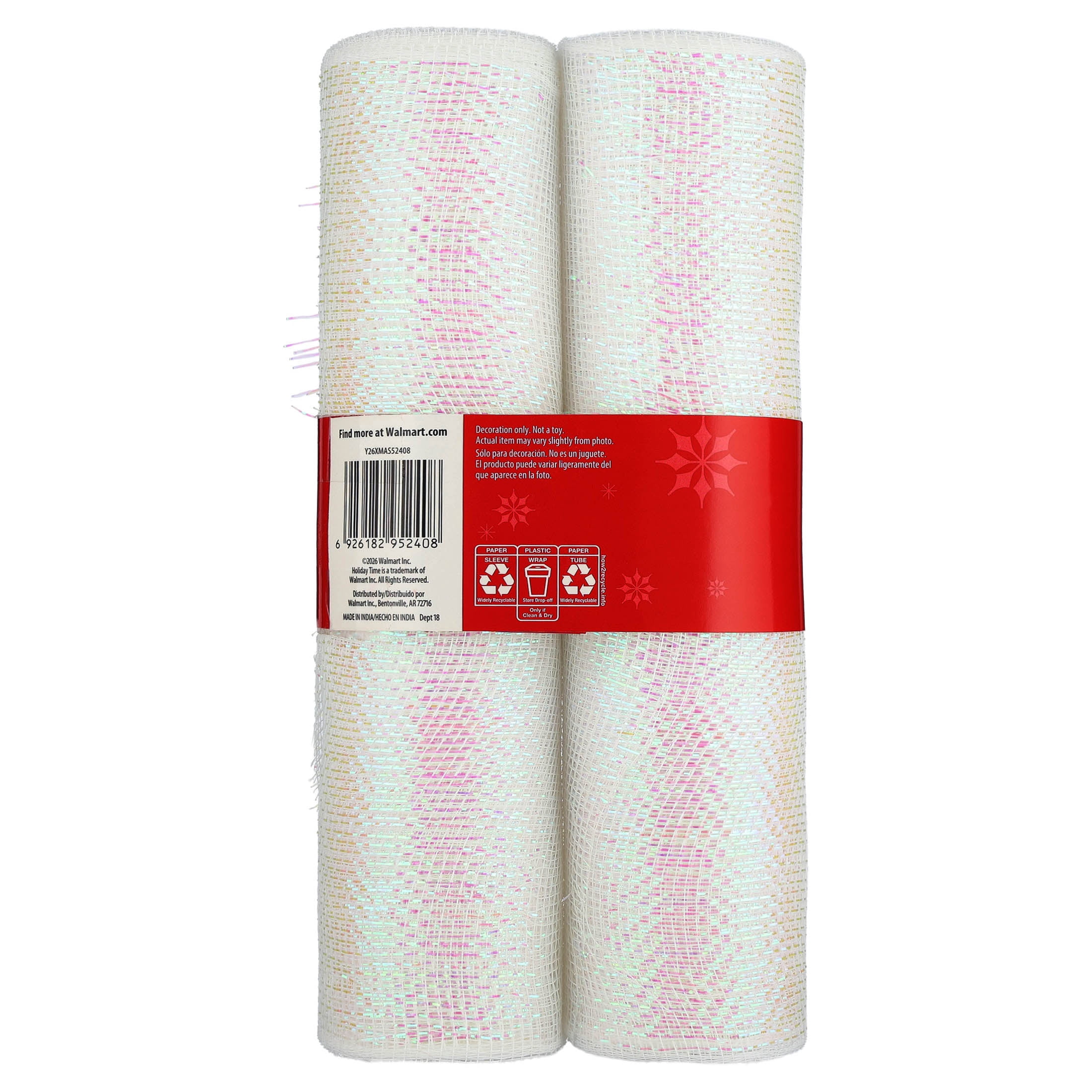 Iridescent White Decorative Mesh Fabric, 10.5" x 18', 2 Count, by Holiday Time