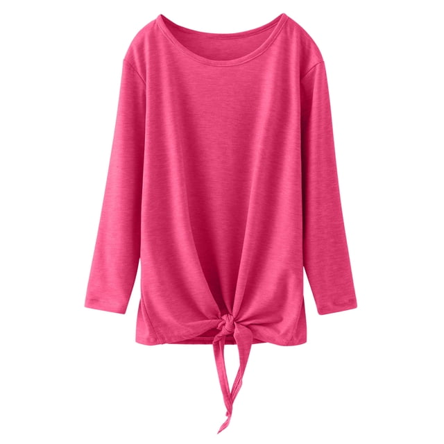 SXcggal One T-Shirt Basique à Col Rond pour Petite Fille, Nœud devant, Manches Longues, Blouse Décontractée d'Automne, Mignon et Confortable