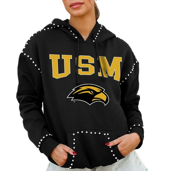 Women's Gameday Couture Black Southern Miss Golden Eagles Studded Pullover Hoodie
