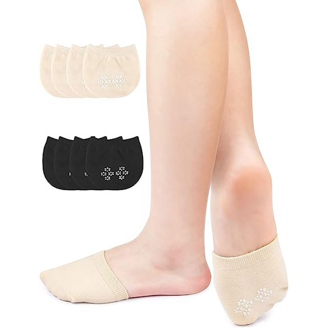 4 pares de calcetines invisibles de algodón, calcetines de silicona antideslizantes transpirables en el antepié para mujer, ballet de tacón alto