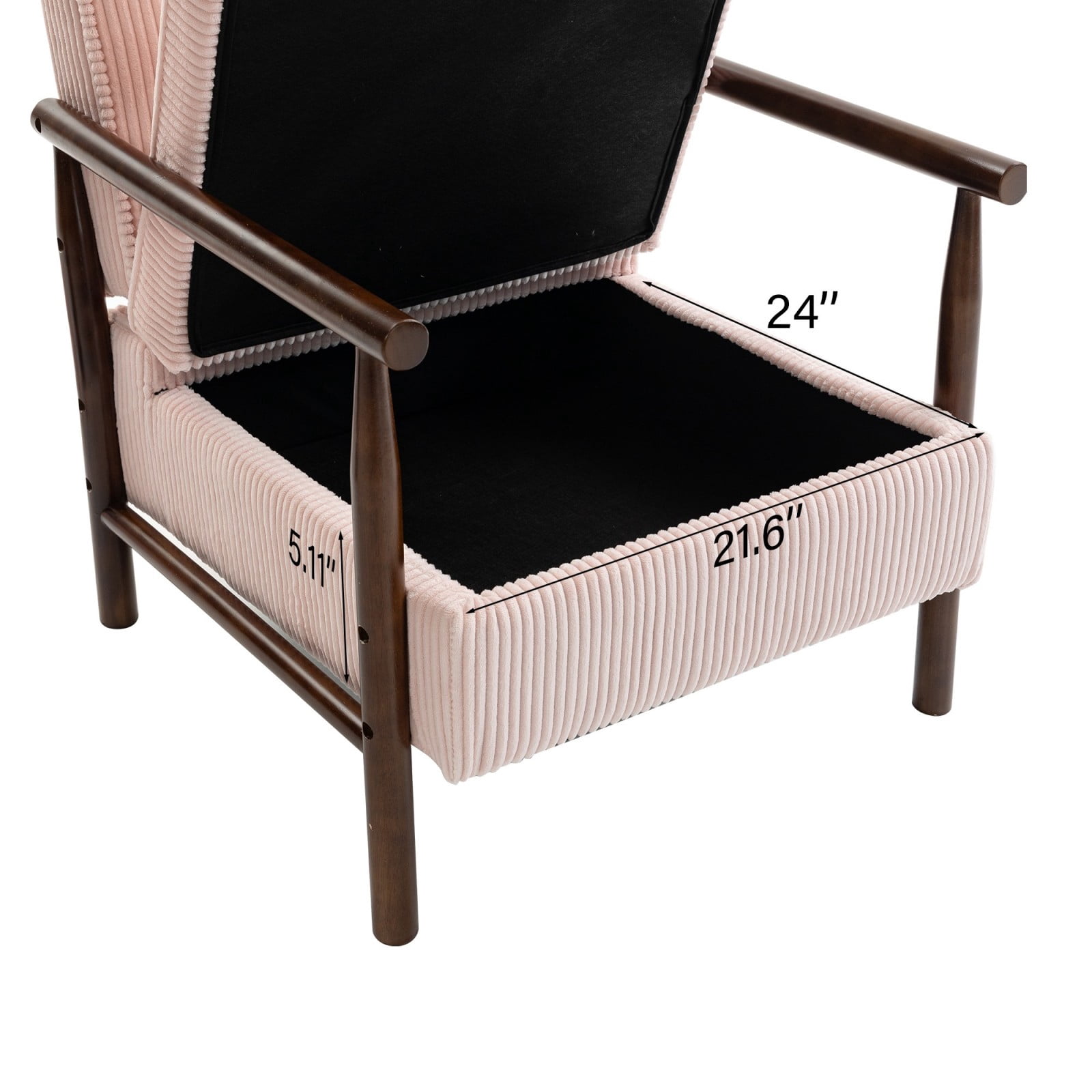 Storage Accent Chair Mid Century Modern Upholstered Armchair with Wood Frame & Waist Cushion for Living Room Bedroom Sunroom, Light Pink