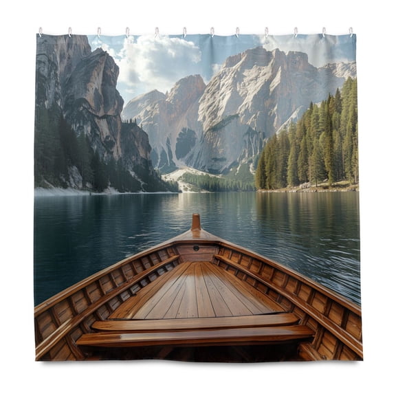 Yayeee Shower Curtain with Hooks 72"x72" Waterproof Fabric Bathroom Hanging Decor, Wooden Boat