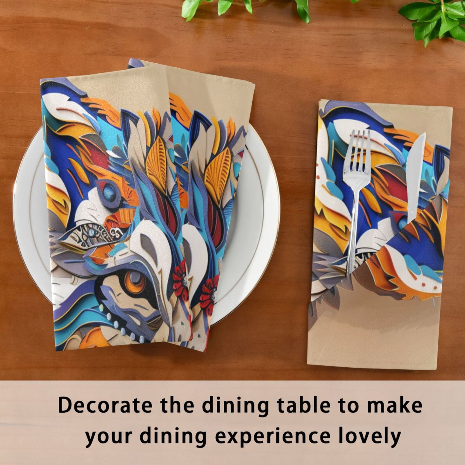 JSTEL Colorful Wolf Head Cloth Napkins Set of 6, 20x20 Inch Washable and Reusable Napkin for Decoupage Dinner Party Everyday Use