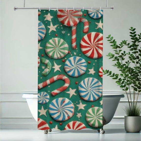 RKSupls Christmas Shower Curtain, Peppermint Candy Shower Curtain with Hooks for Christmas Home Bathroom Decor Washable Curtains, 36x72 in