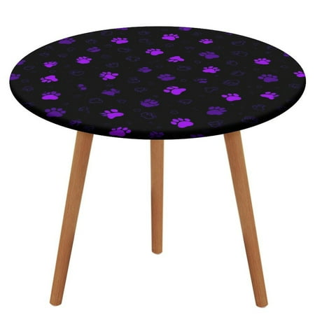 

Purple Paw Prints Pattern Pattern Round Tablecloth Waterproof Elastic Table Clothes for Dining Table Cute Desk Decor Protector Cover S-40 -44