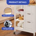 thumbnail image 6 of Dejiavue Small Solid Wood Top Kitchen Island Cart on Wheels with Storage, Rolling Portable Dining Room Serving Utility Carts Mobile Movable with 3 Drawers Cabinet,White, 6 of 18