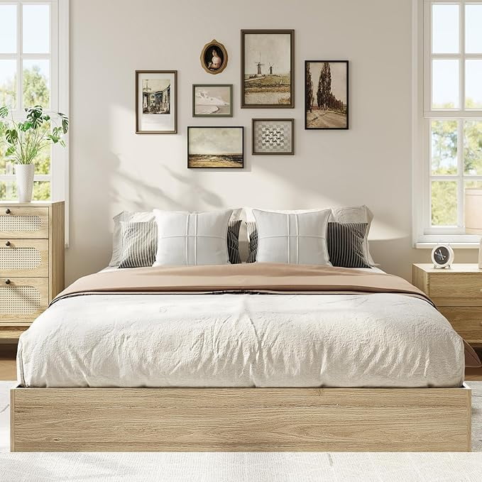 Twin Size Wood Platform Bed Frame,Wooden Bed Frame Without Headboard, Wood Slat Support,No Box Spring Needed, Easy Assembly,Burlywood
