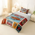 thumbnail image 2 of Manfei Vintage Sports Car Twin Comforter Sets,Retro Letter Pattern Bedding Set,Blue Orange,Light Gray Reversible,2pcs,1 Comforter and 1 Pillowcase, 2 of 7